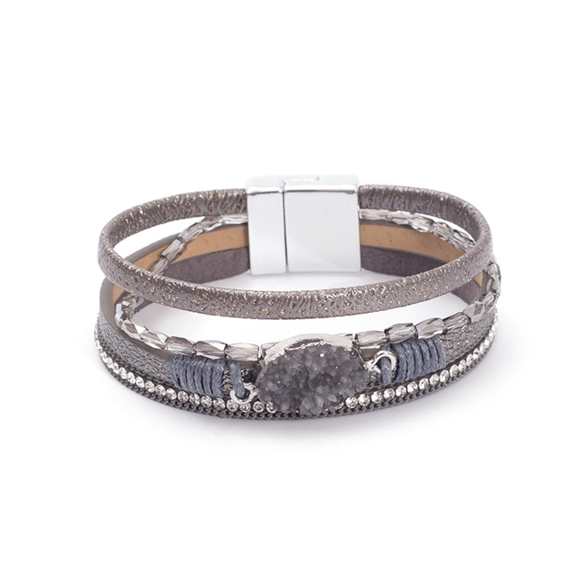 Wholesale Crystal Studded Vintage Ethnic Style Beaded Leather Bracelet